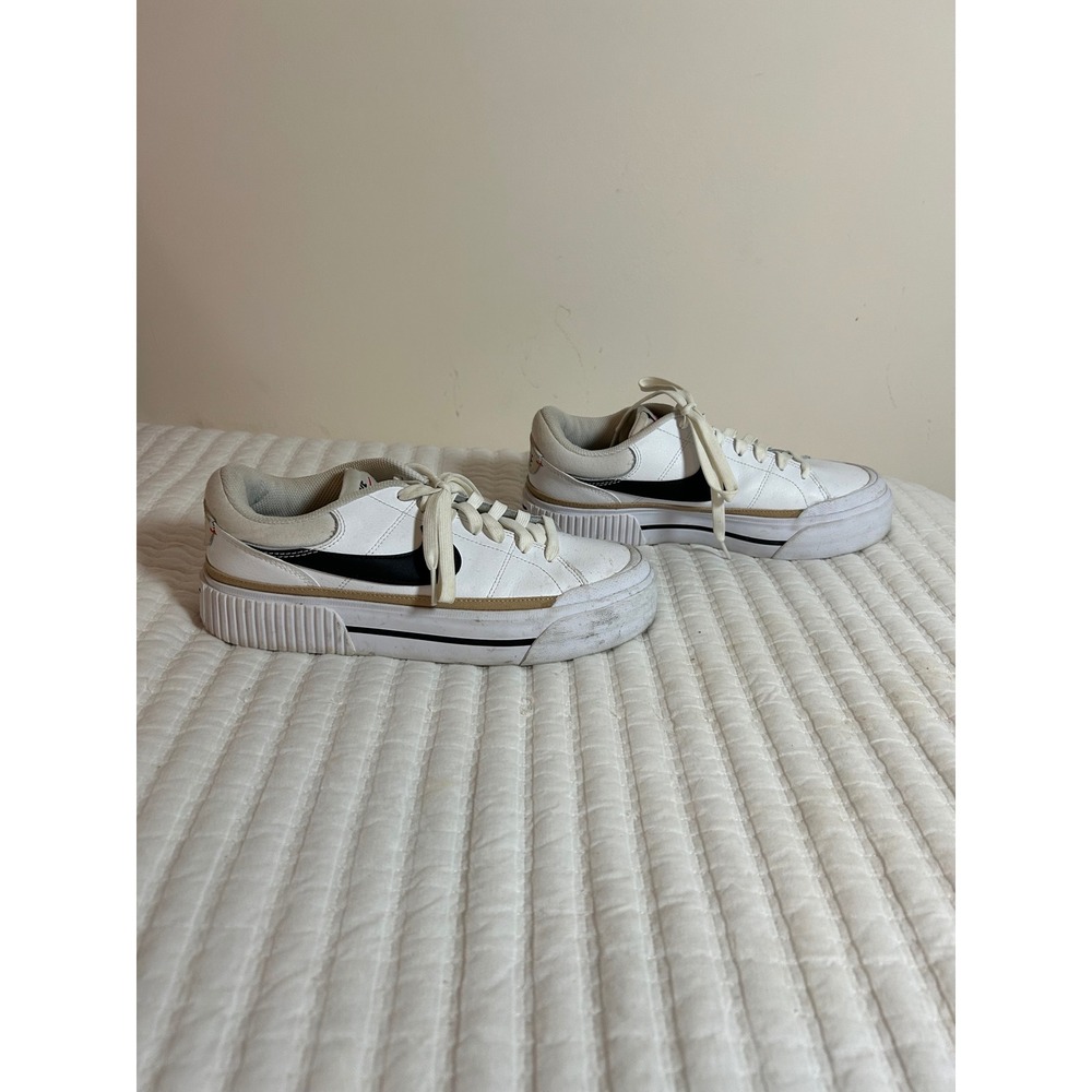 Nike Court Legacy Lift White Black Gold Leather Sneakers Women US 9.5